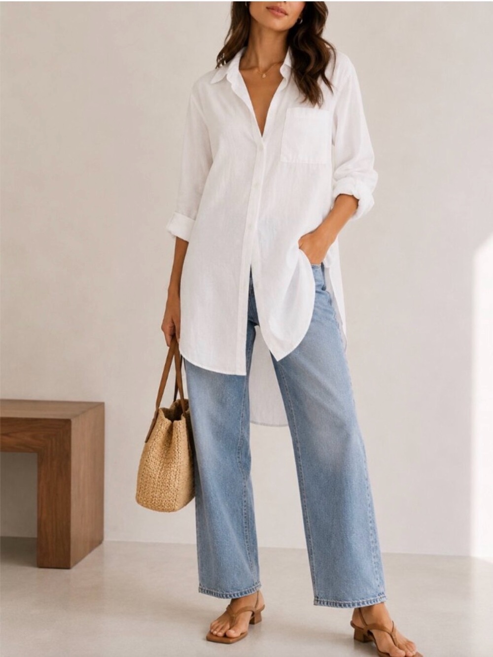 Maeve Anthropologie White Tunic Button Down Shirt Medium Menswear